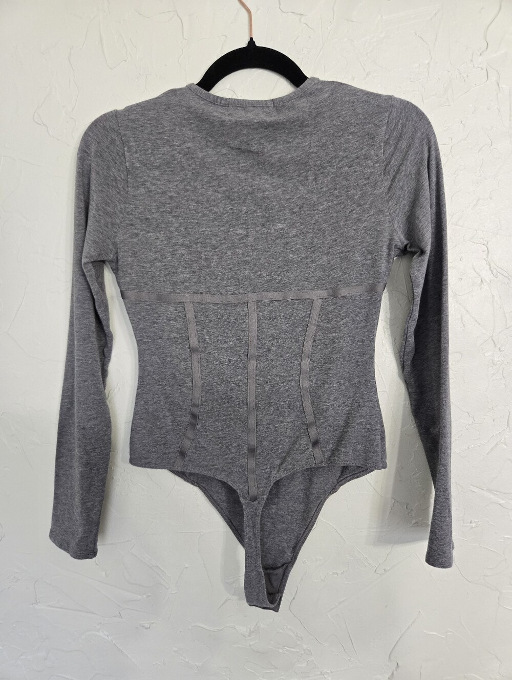 Fleur Du Mal Gray Cotton Long Sleeve Bustier Bodysuit, M - Picture 5 of 9